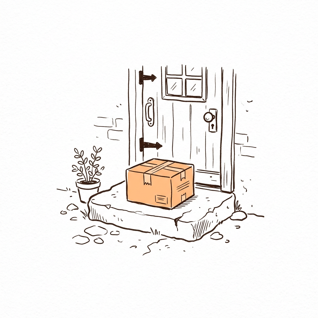 A parcel sitting on a front doorstep.