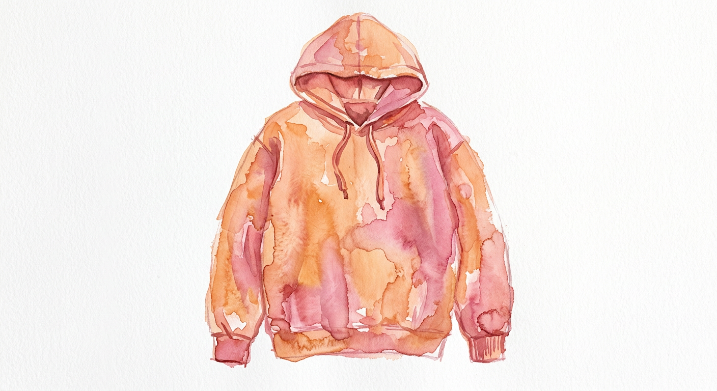 Watercolor painting of a peach hoodie.