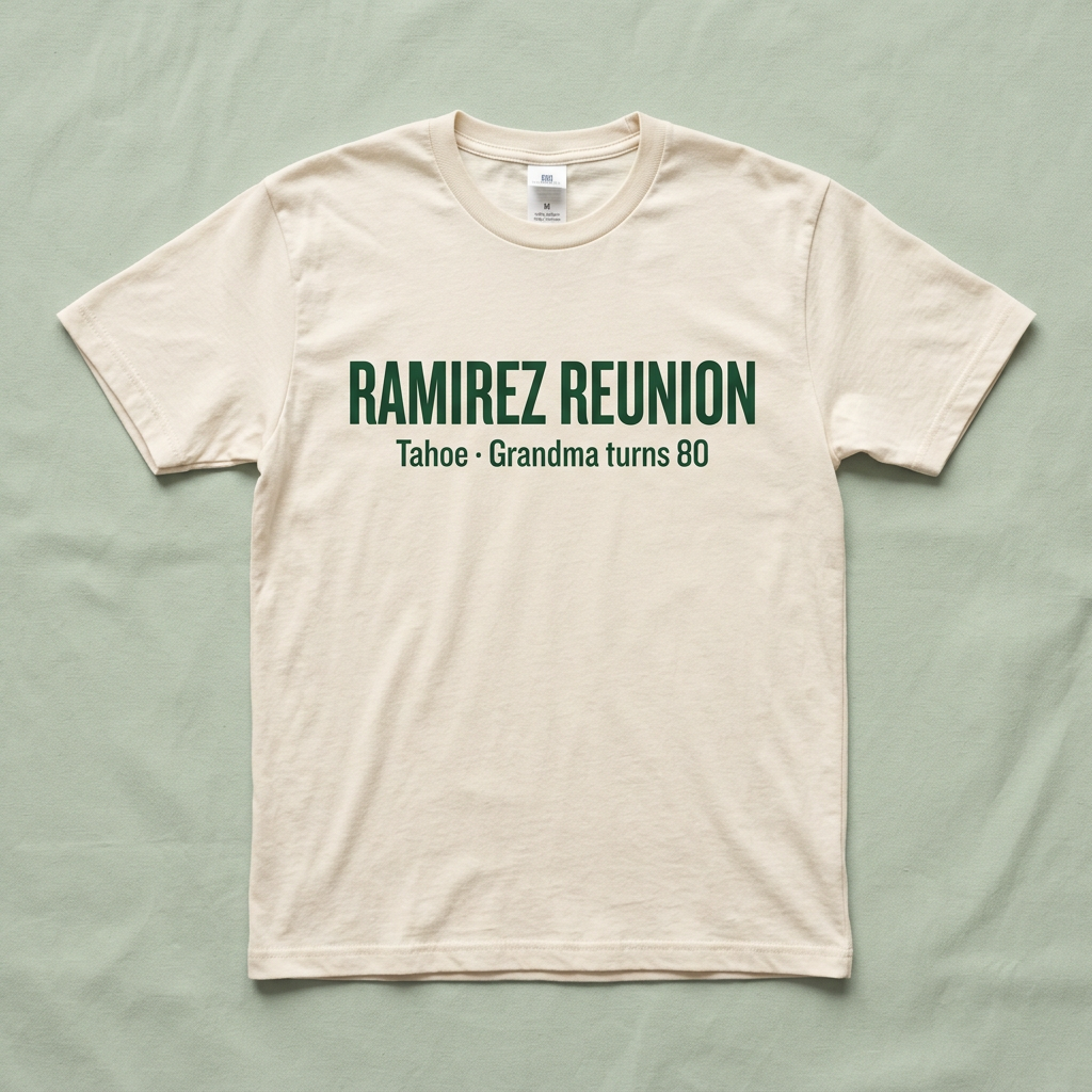 Cream tee printed Ramirez Reunion, Tahoe, Grandma turns 80.